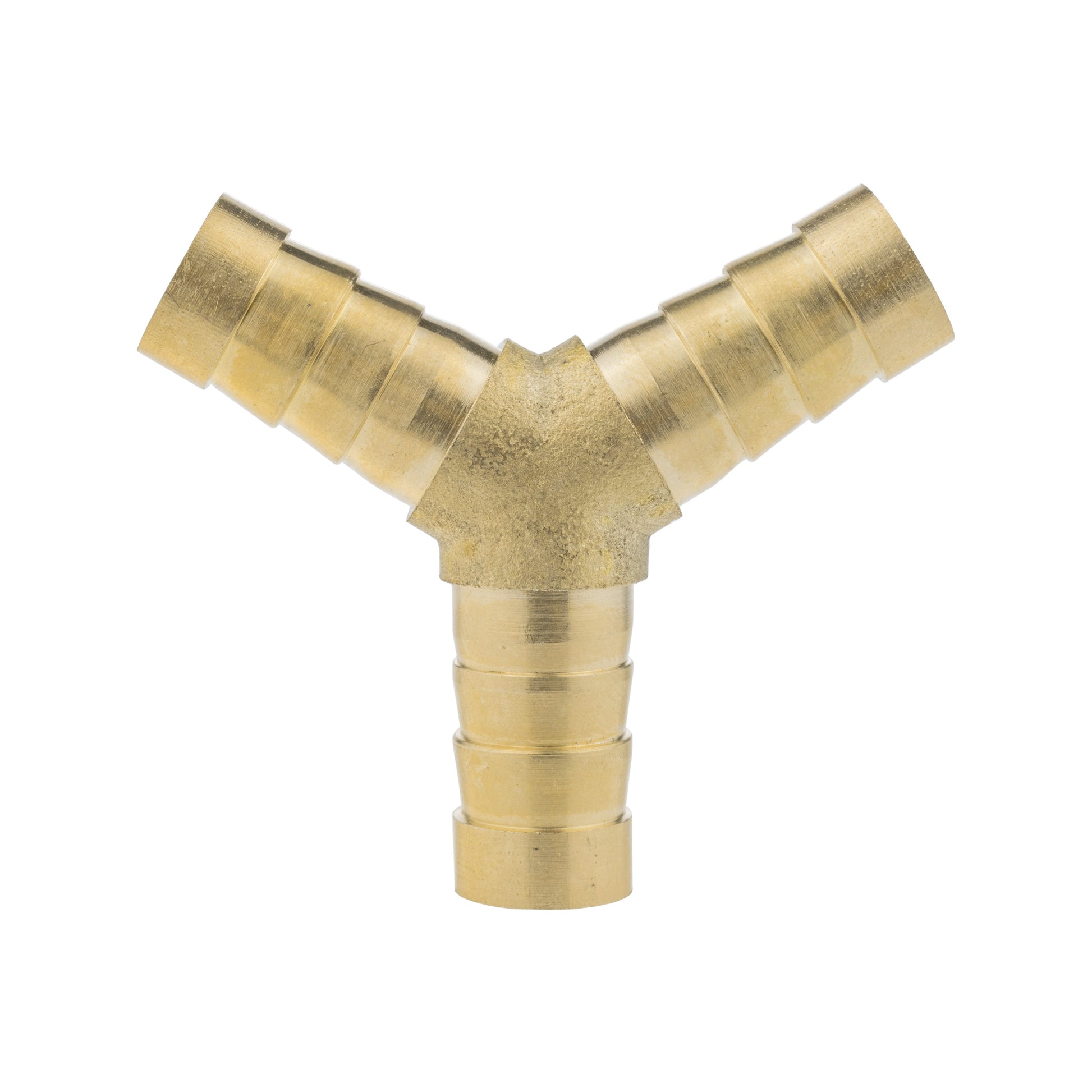 Brass Y tee connector, 10mm barbed ends, Y-shaped plumbing fitting