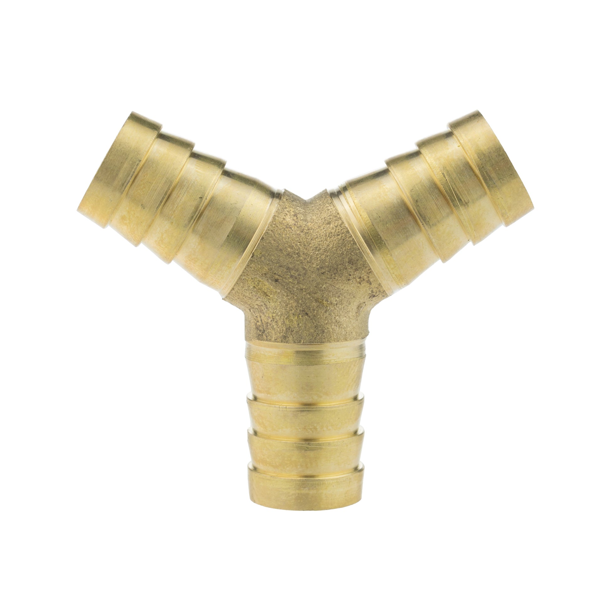 Brass Y Tee connector 12.5mm with three barbed ends, angled Y shape