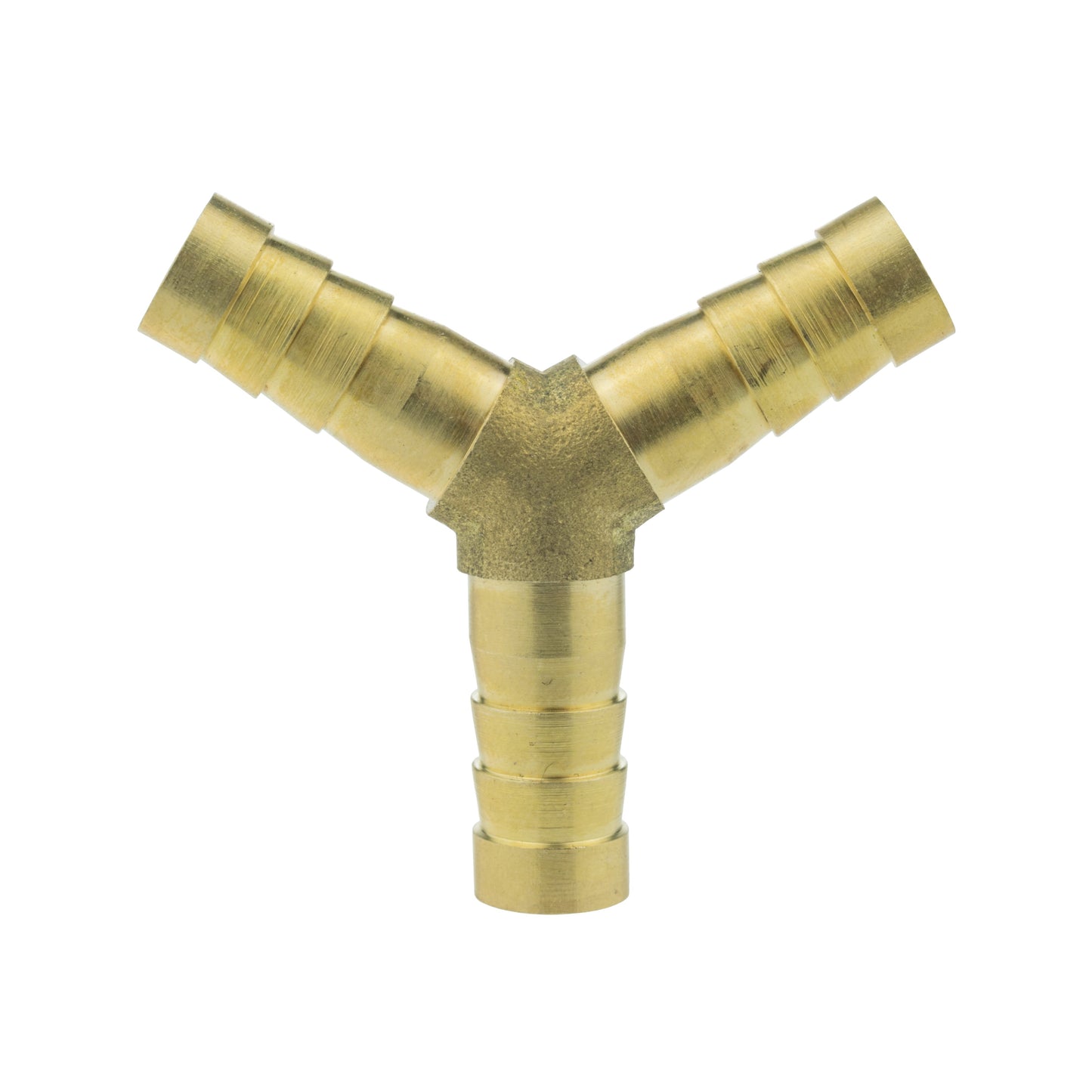 Brass Y tee connector 8mm with three barbed ends and central Y junction