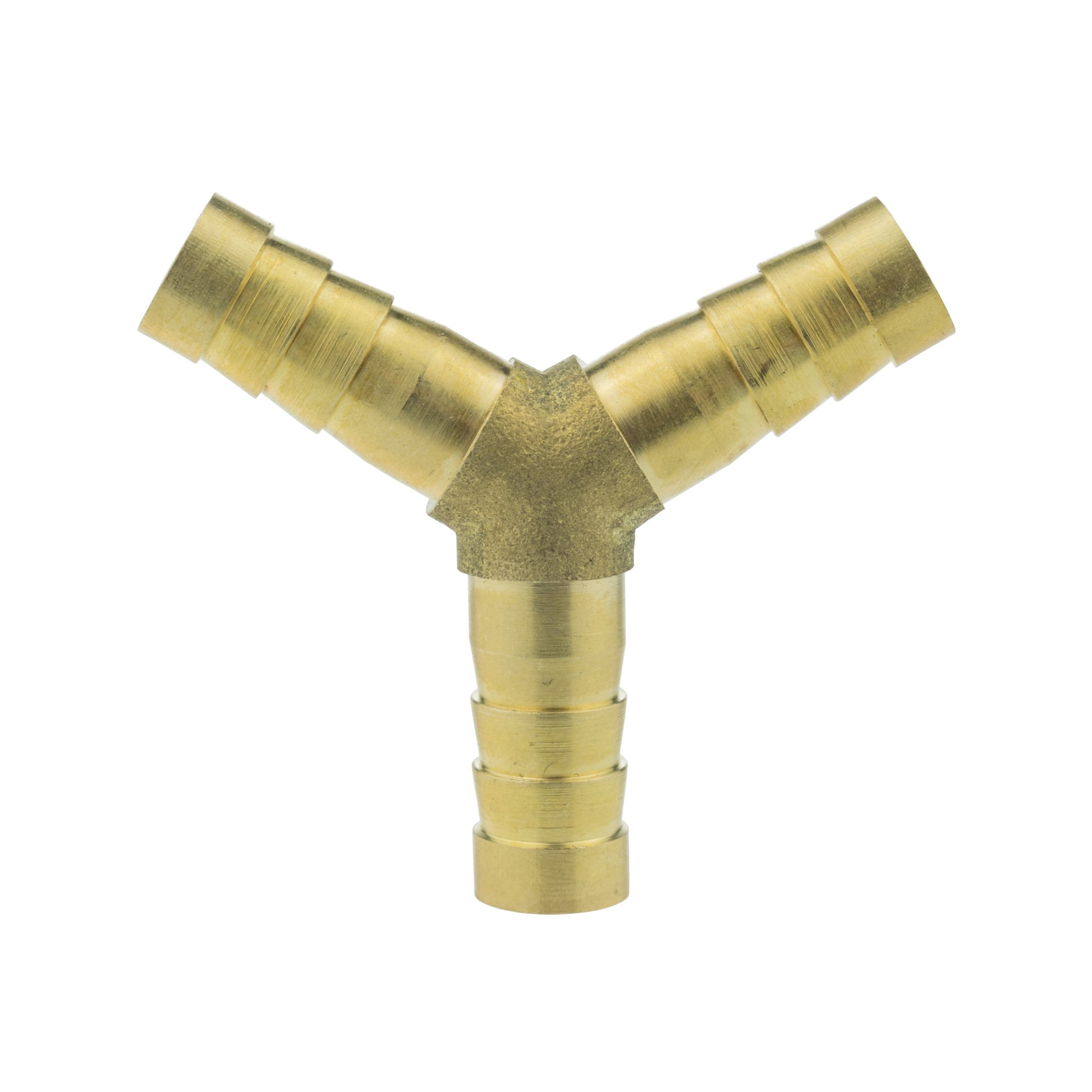Brass Y tee connector 8mm with three barbed ends and central Y junction