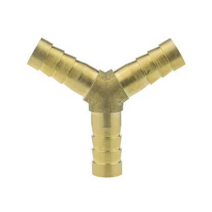 Brass Y tee connector 8mm with three barbed ends and central Y junction