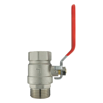 Hebelventil mit rotem Handgriff, silbernes Ventil mit Anschlussteil und Gewinde
