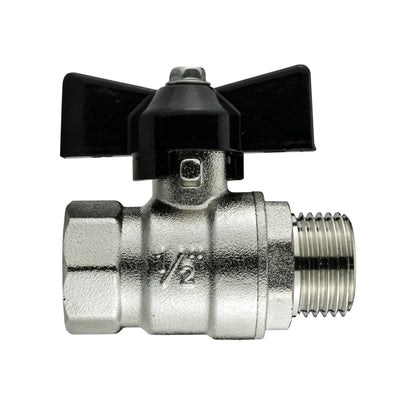 1/2" BSP bib valve wall flange fitting, chrome/brass body with black mounting flanges