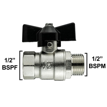1/2" BSPF (1/2" BSPM) bib valve wall flange kit, front view with black lever