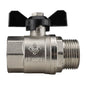 Zinc nickel plated butterfly valve, 3/4" BSPM-F, with black lever handle.