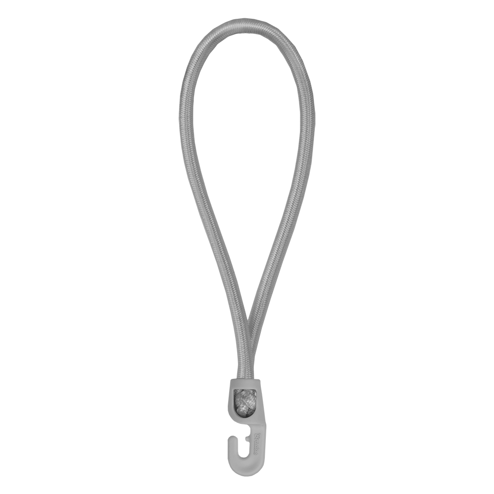 Light gray 25 cm bungee cord with metal J-hook