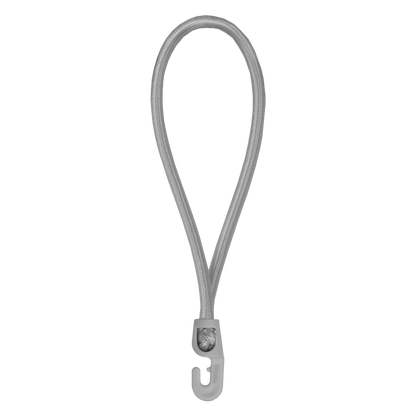 Light gray 25 cm bungee cord with metal J-hook