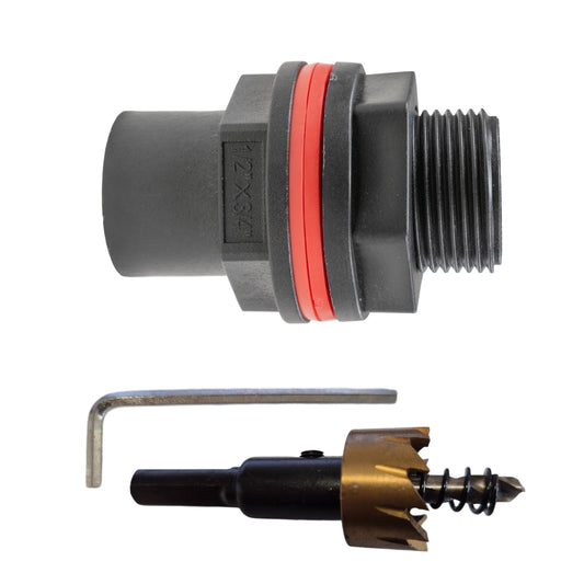 3/4" BSP Male adapter with black body and red seal ring; 1/2" BSP female outlet