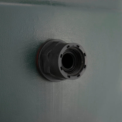 Black connector outlet on tank side with threaded opening