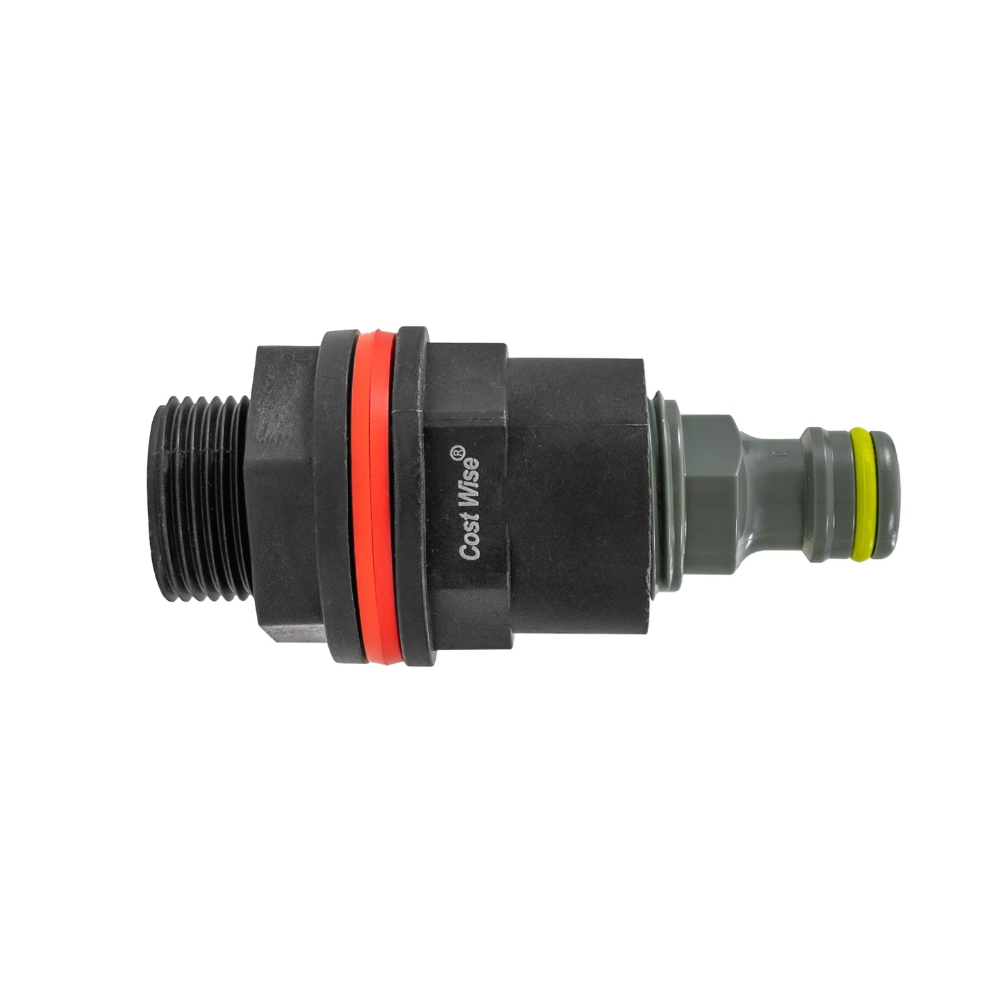 Wasserfass-Anschluss ½” BSPM-F mit männlichem Quick-Connector; roter Dichtstreifen, Lime