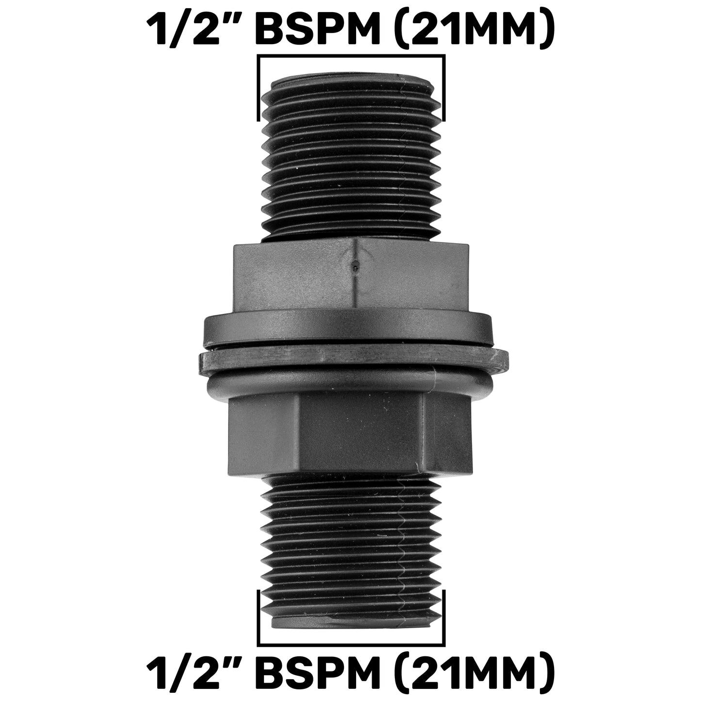 Tank connector with washer, 1/2" BSPM (21mm) male thread fitting