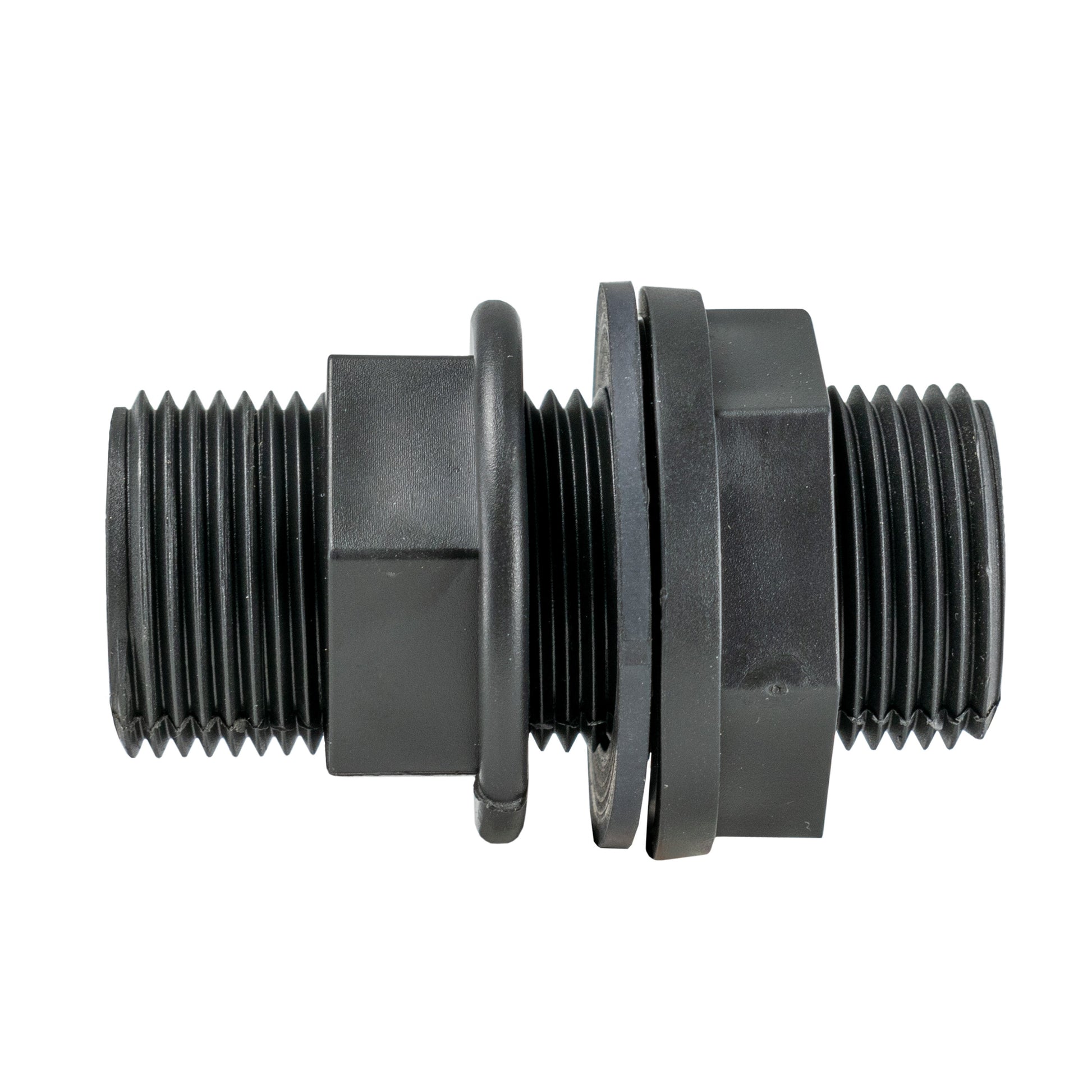 Quick-connect adapter with black ribbed coupler and threaded fitting ends