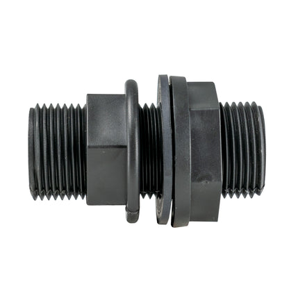 Quick-connect adapter with black ribbed coupler and threaded fitting ends