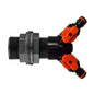 1” Water butt two-way valved splitter hose connectors, black with orange valves