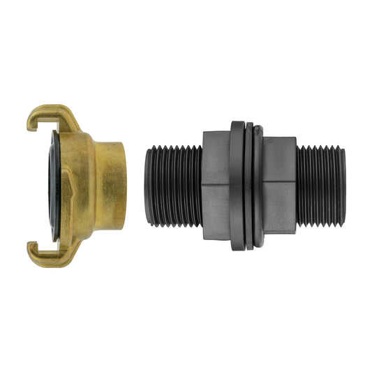 Geka Type Claw fitting: 1" BSPM with brass body and black rubber sealing ring