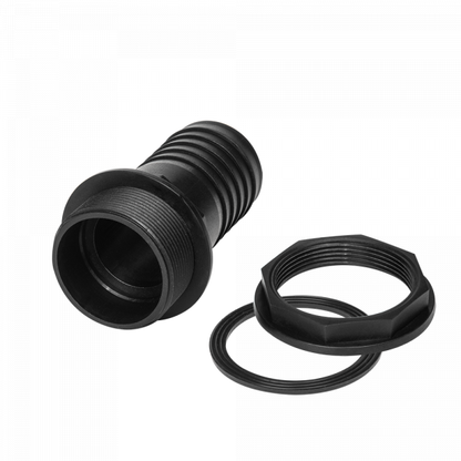 Tank connector with threaded 1"BSPM inlet, sealing washer and coiled gasket ring