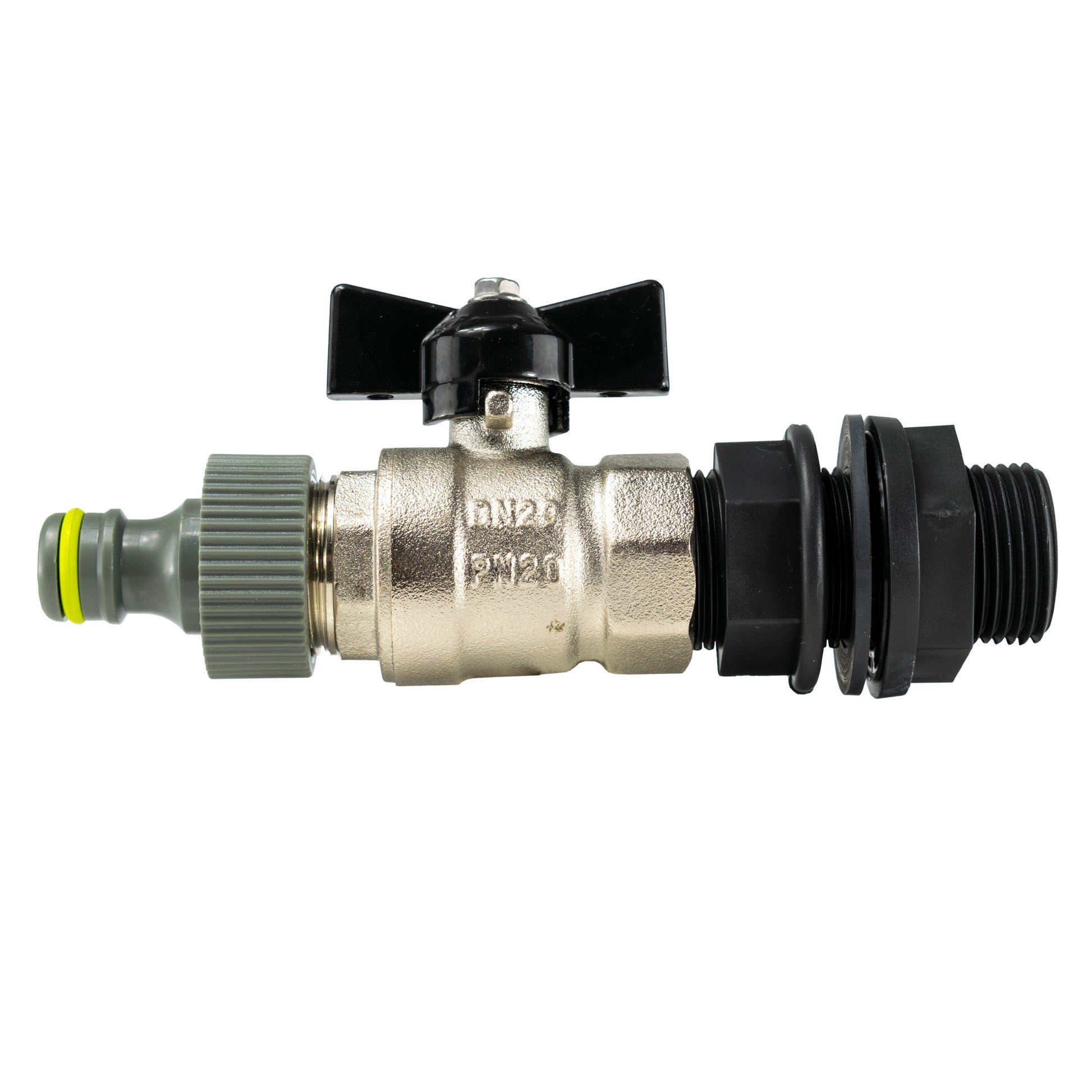 3/4" BSP metal bib tap valve with quick-connect outlet and grey connector