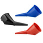 Angled car fuel funnels with filter in black, red and blue