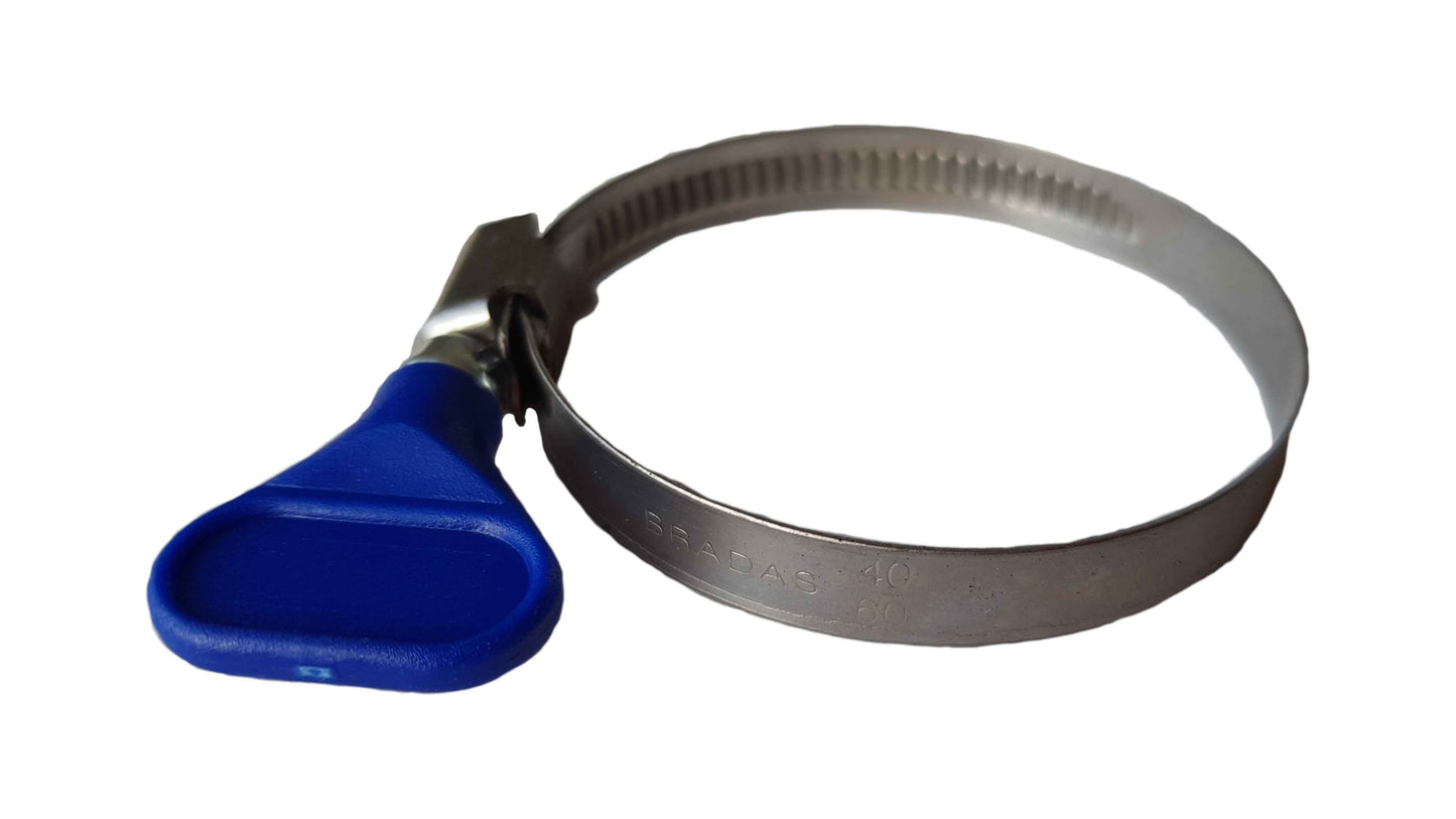 A2 Grip Schlauchschelle, blaues Griffstück und verzinktes Spannband, 40–60 mm