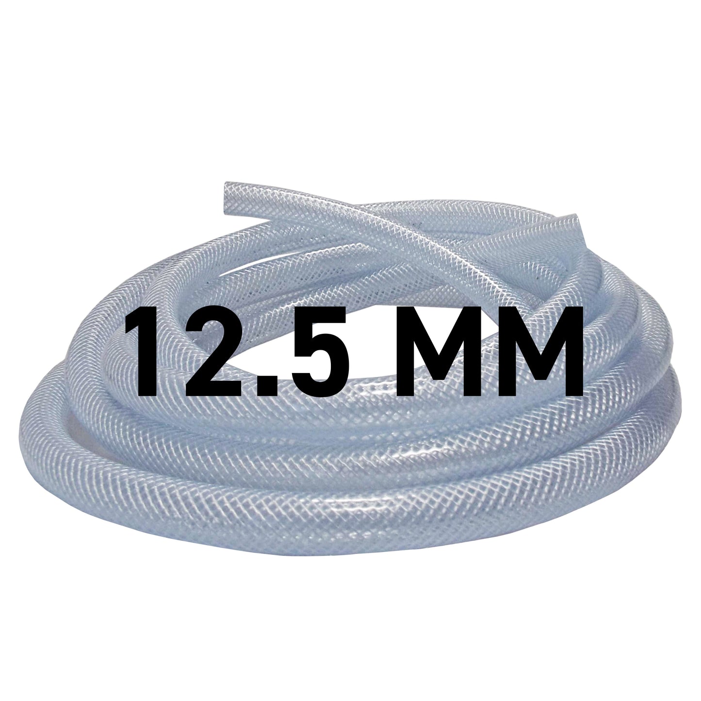 Light blue clear braided PVC tubing coil, 12.5mm diameter, tightly wound