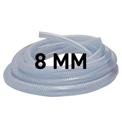 Clear braided PVC pipe coil with “8 MM” size text