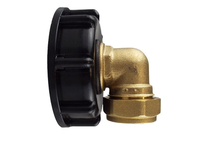 IBC cap S60X6 with brass compression elbow, black plastic coupling