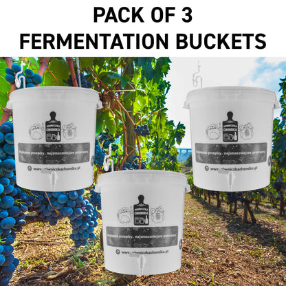 Set of 3 fermentation buckets, 30L home brew buckets with tap, white plastic