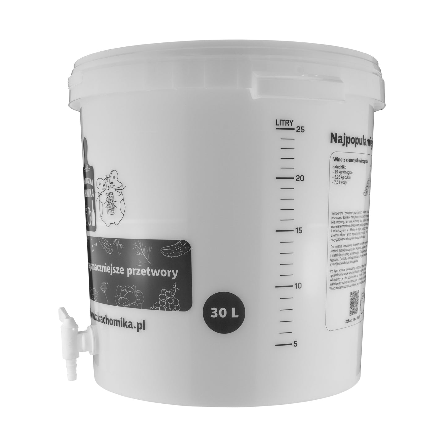 30L fermentation bucket with volume markings and tap outlet