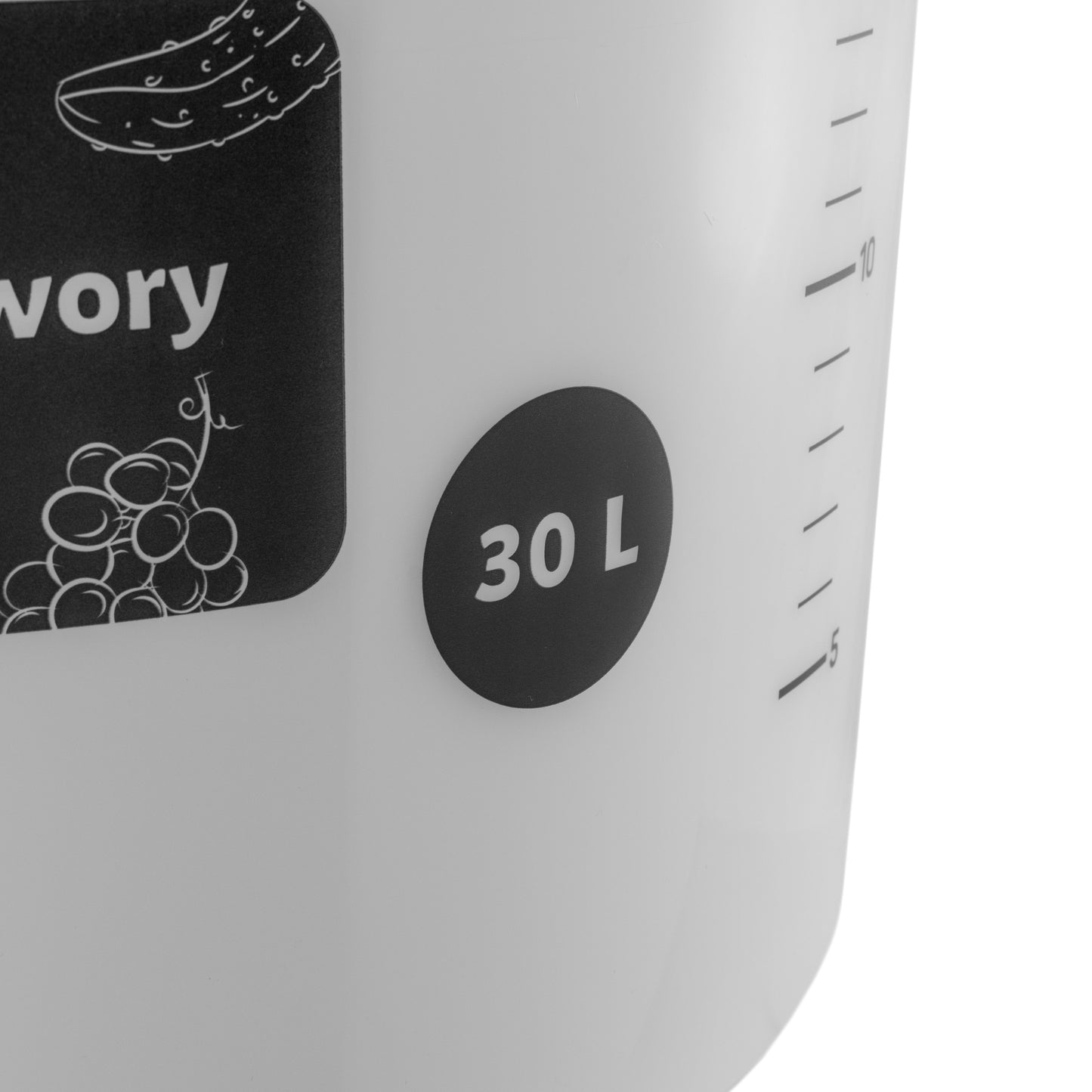 30L capacity marking on fermentation bucket, side close-up