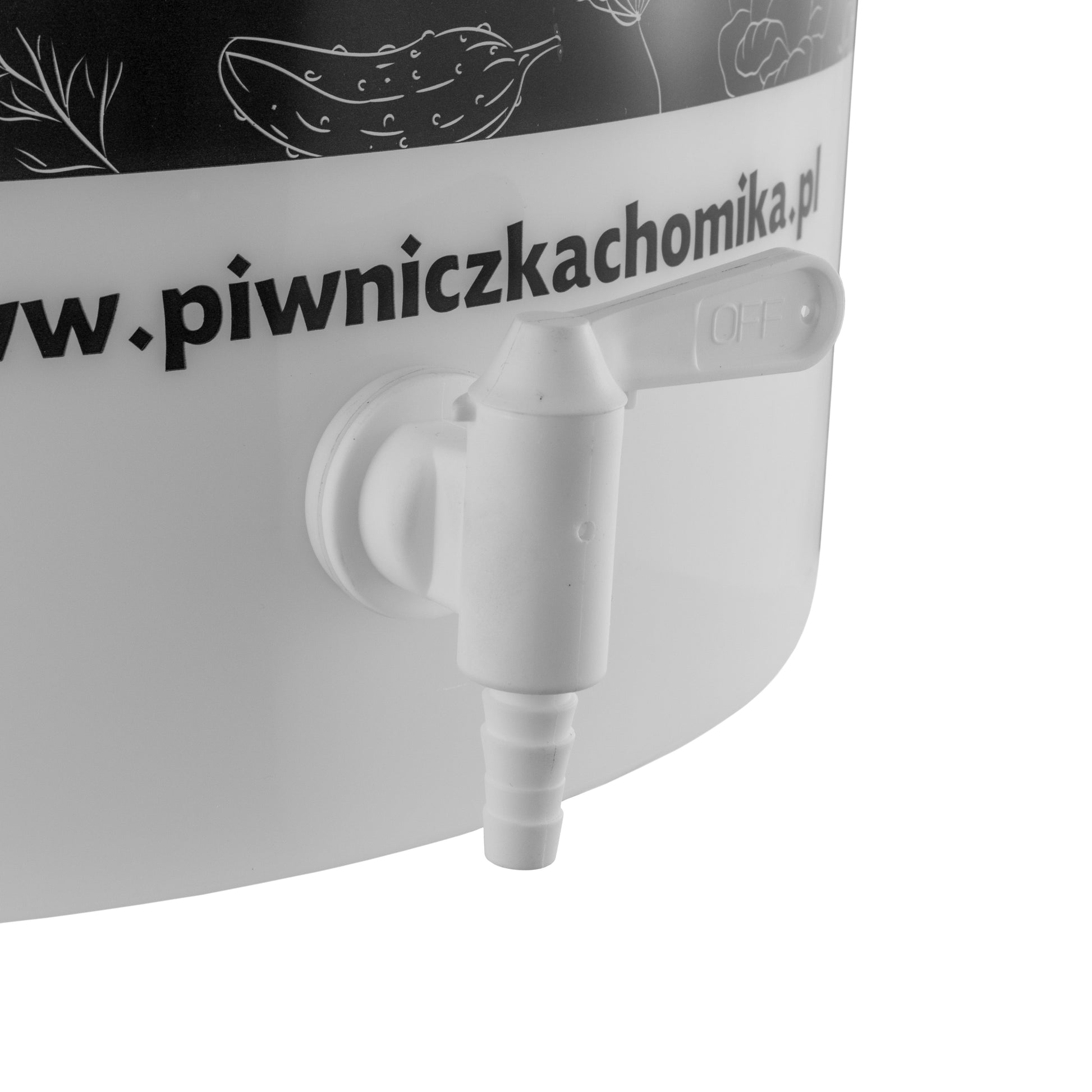 30L home brew bucket with tap, white fermentation bucket spigot close-up