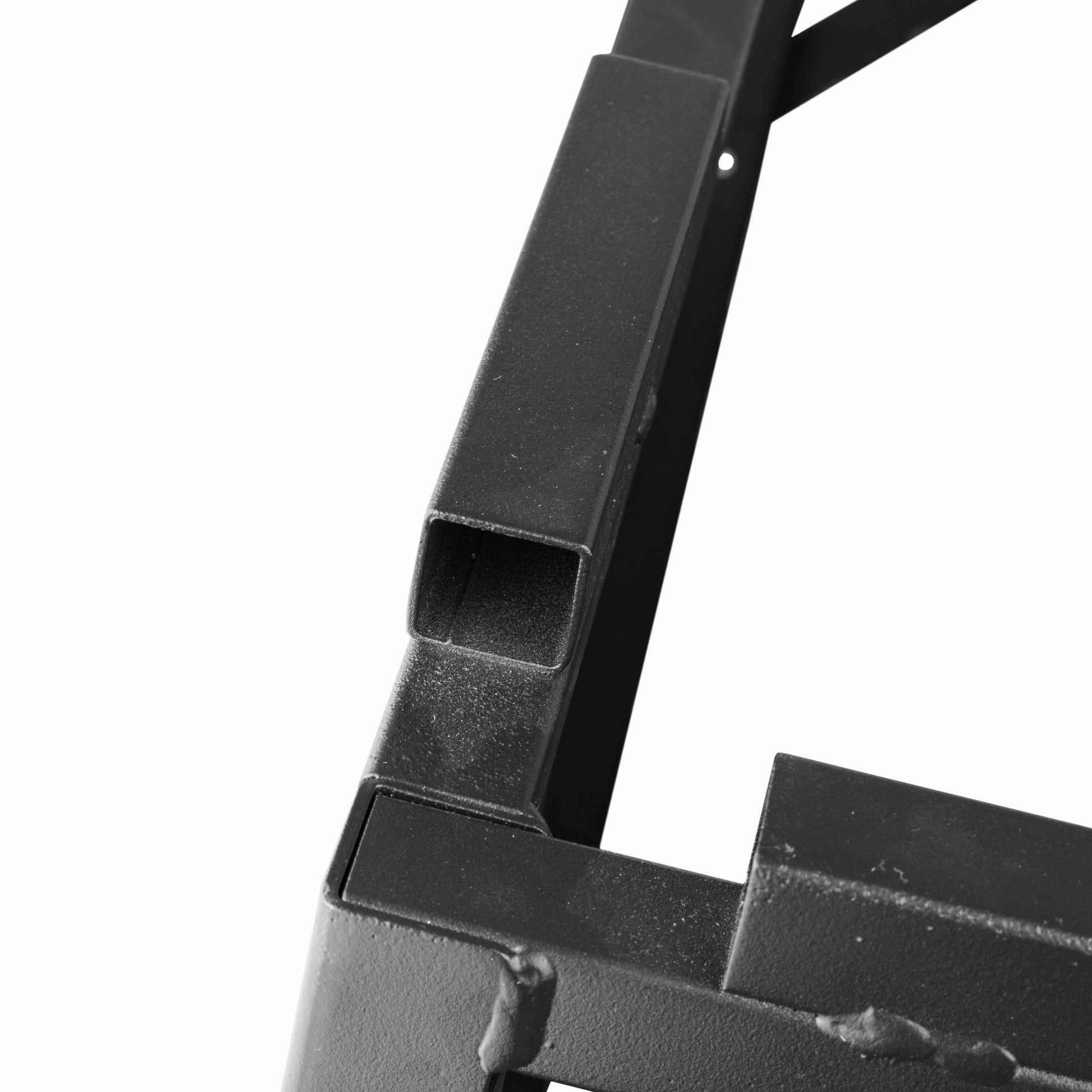 Black metal support bracket with corner joint detail for the 90L dog bath stand