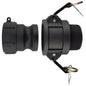IBC Camlock Fitting S60X6 auf 1" Type B, schwarzes Gehäuse mit Sicherungsbügel