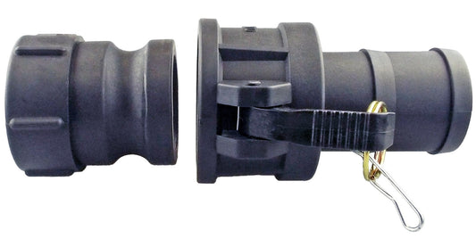 IBC 2” S60X6 camlock fitting with 1.5” Type C camlock, black body and latch