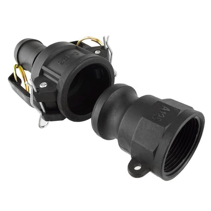 Camlock Type A+C, dual ends: smooth spigot and threaded outlet with fasteners