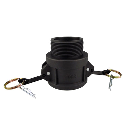 Camlock Type B 1/2" black cam-style coupler with brass rings and clips