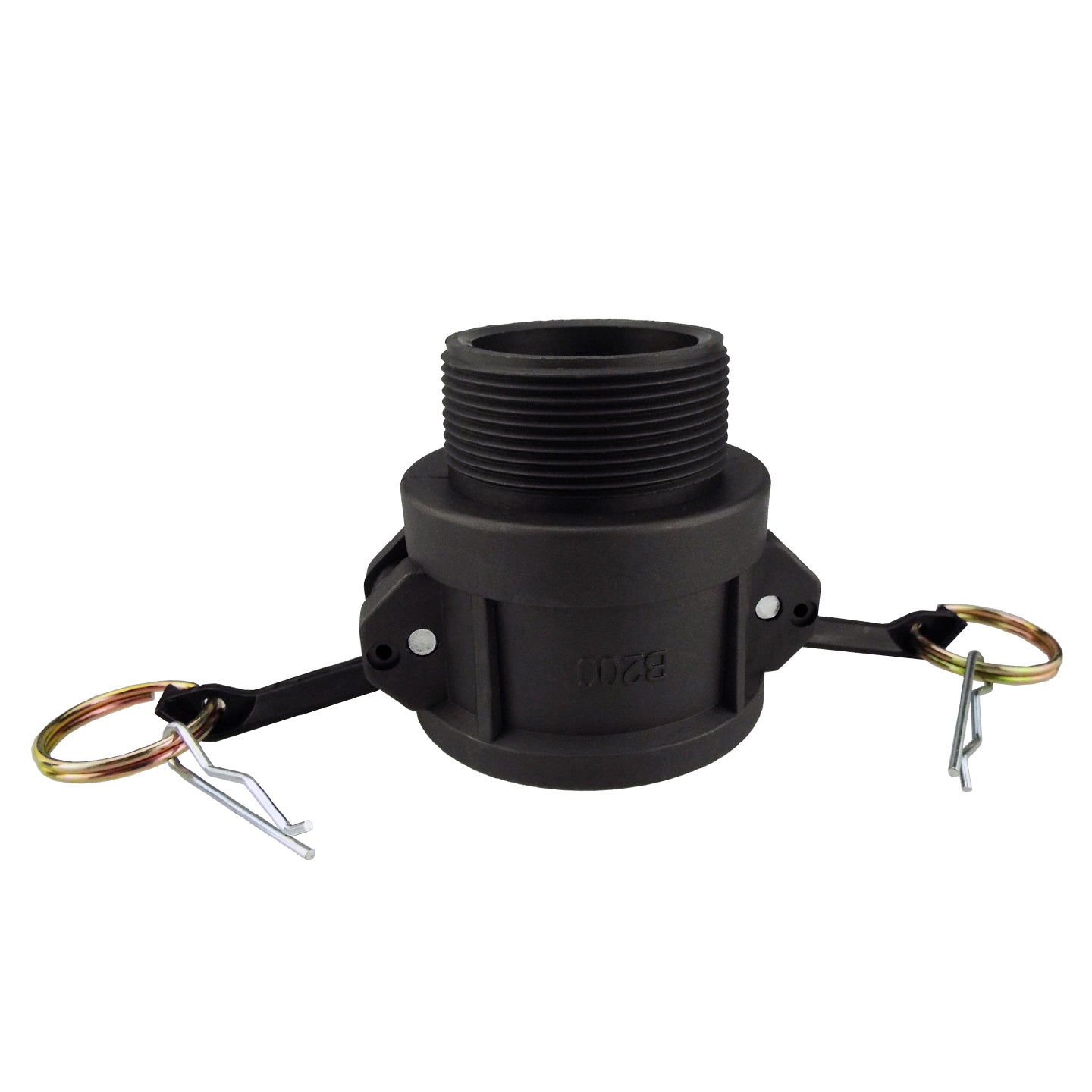 Camlock Type B 1" end fitting, black threaded coupling with side latches