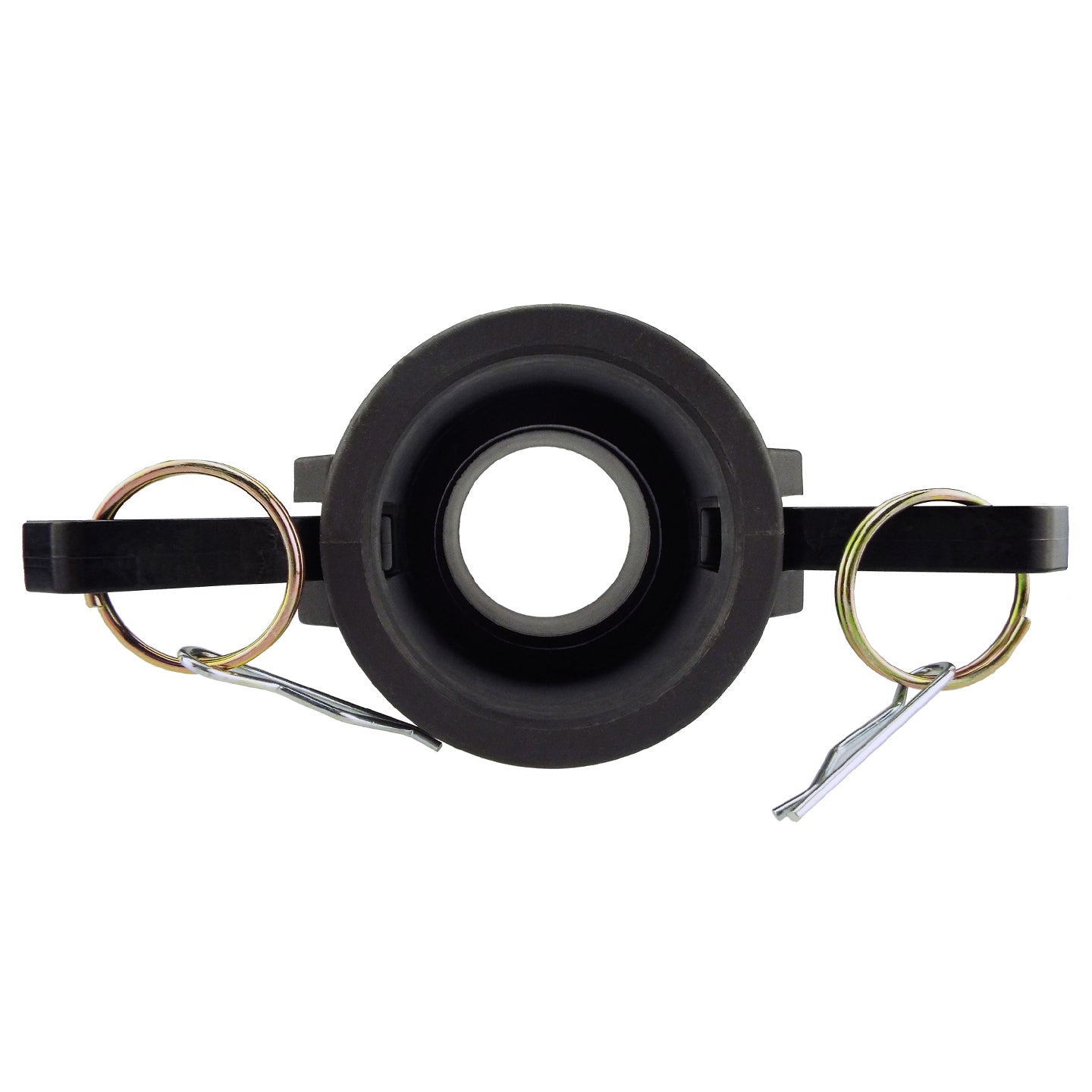 Camlock Type B 1" inlet, black circular port with retaining clips and brass rings