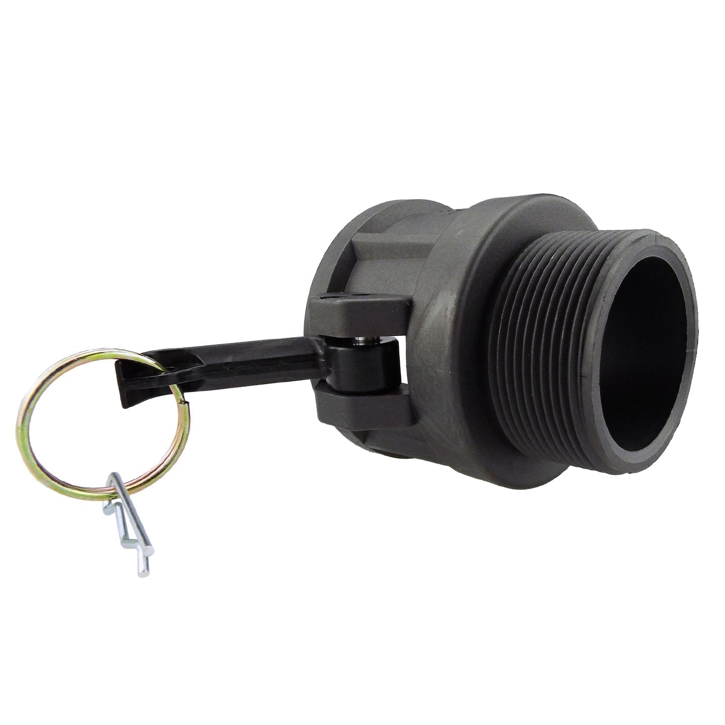 Camlock Type B 2" connector showing threaded coupling and side latch with clips