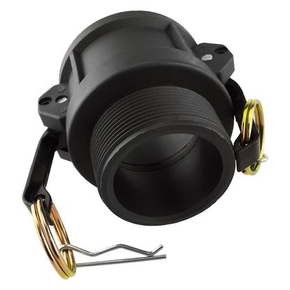 Camlock Type B 1/2" black coupler with threaded end and brass retaining rings