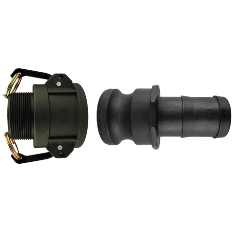 Camlock Type B + E connector, black coupling with ring pins and male plug