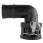 90° female elbow 1" barbed fitting, black plastic housing with clamp and wires