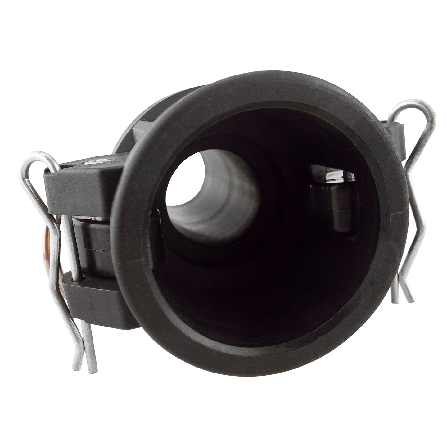 Camlock Type C 1/2" quick-connect with metal clips and gasket seal, front view