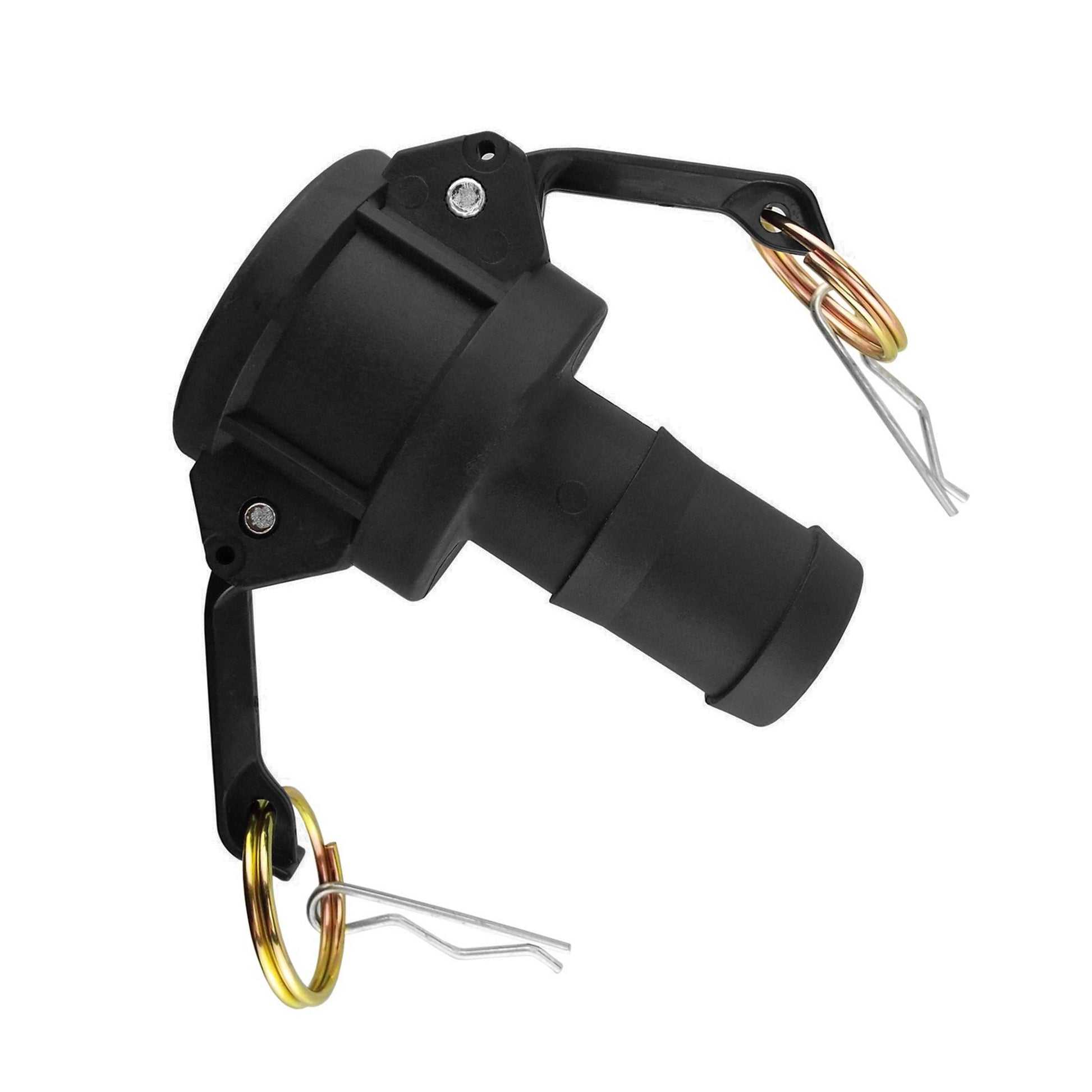 Camlock Type C 1/2" connector with locking pins and wire leads, angled view