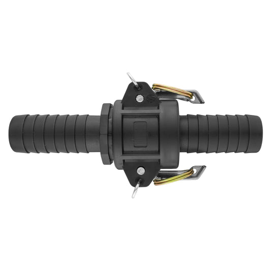 Camlock Type C+E Schlauchkupplung in Schwarz mit Sicherungsbügeln und Stiften