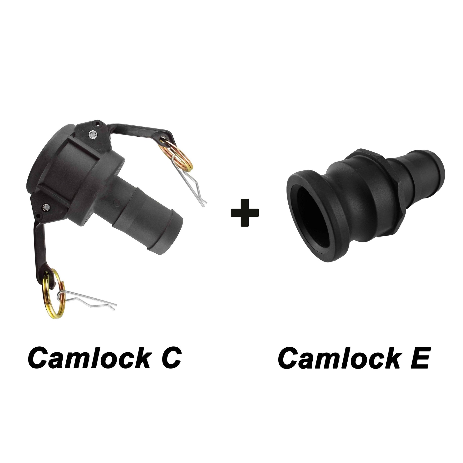 Camlock Type C und E Steckverbinder, zwei Teile, schwarz, mit Federstiften