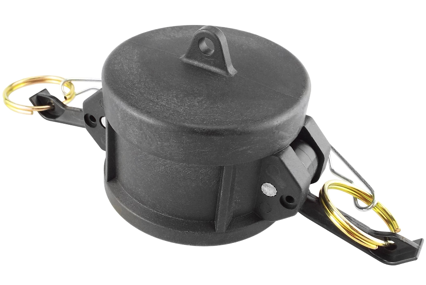 Camlock Type DC 1" black coupler head with latch arms and gold locking rings
