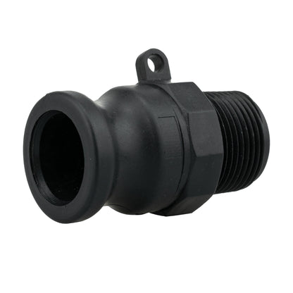 Camlock Type F 4" black adapter with end flange and ribbed male thread section