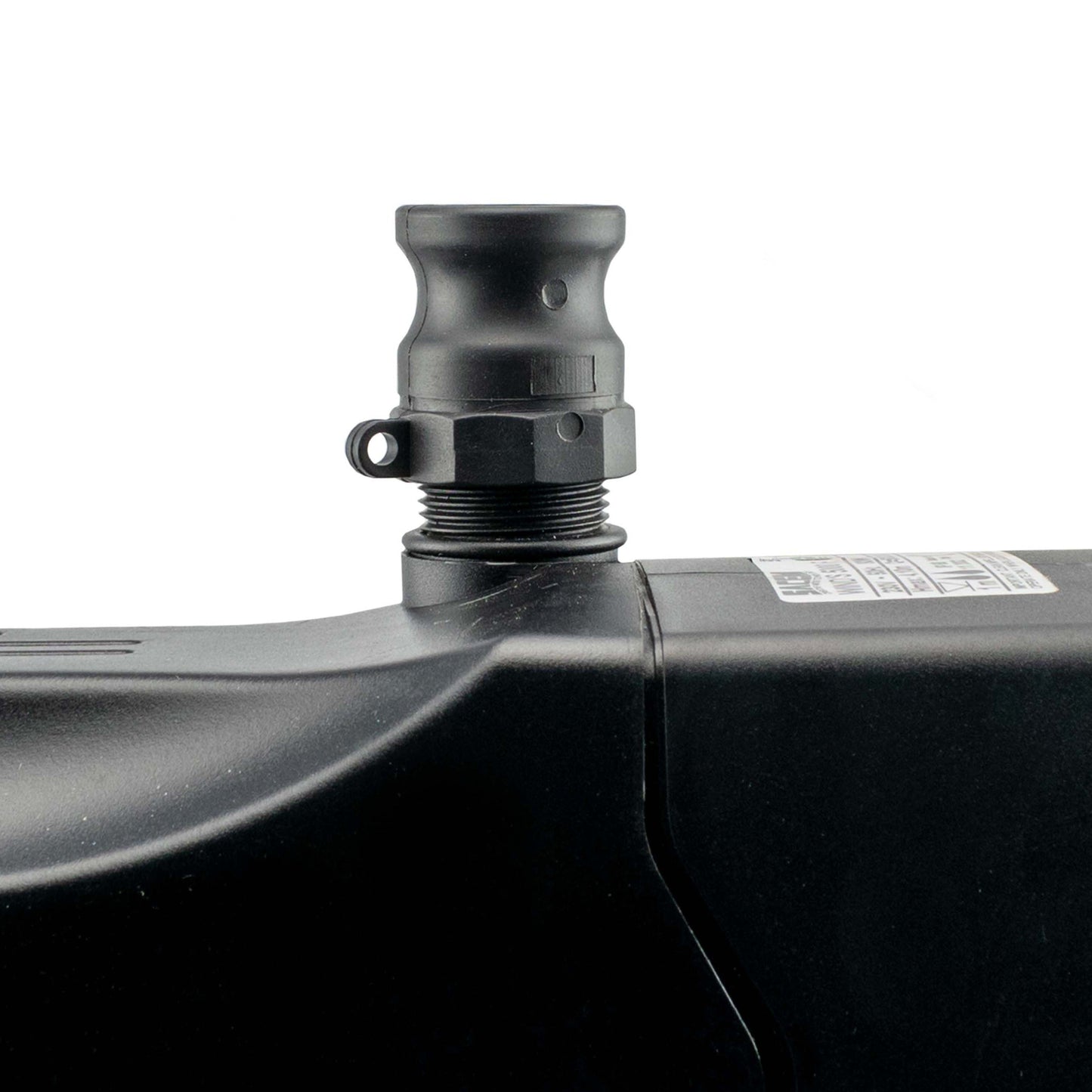 Camlock Type F 1.5" Anschluss an rohrförmigem Teil, schwarzes Gehäuse mit Verschraubungsbereich