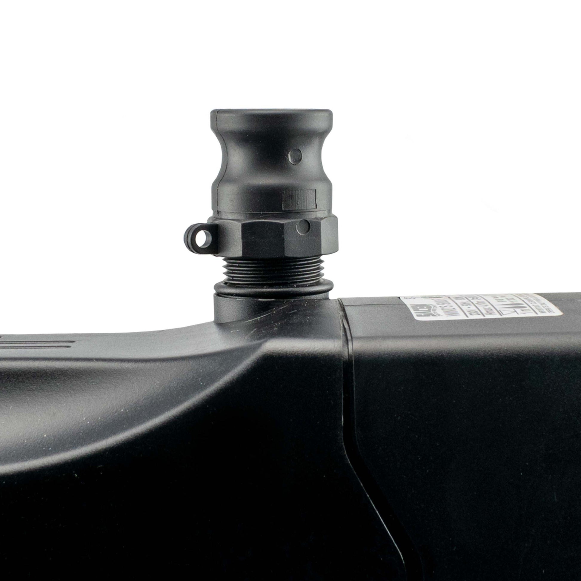 Camlock Type F 1.5" Anschluss an rohrförmigem Teil, schwarzes Gehäuse mit Verschraubungsbereich