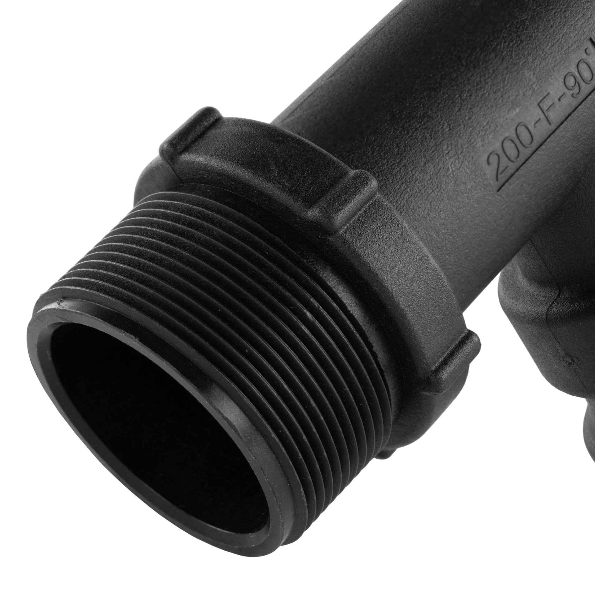 Camlock Type F elbow end with 2" BSPM screw thread and sealing face, black.